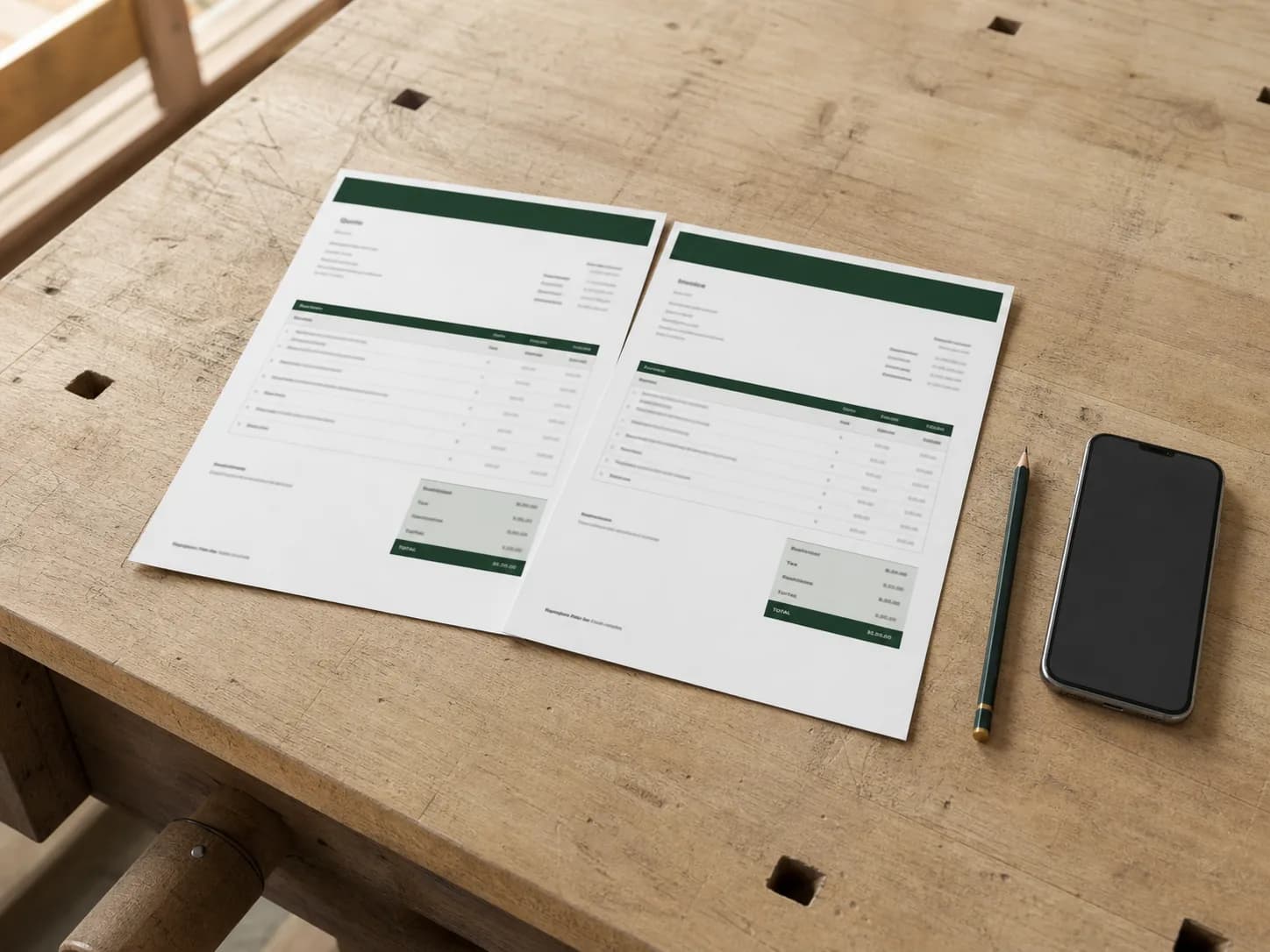 Professional quote and invoice documents prepared by Docket